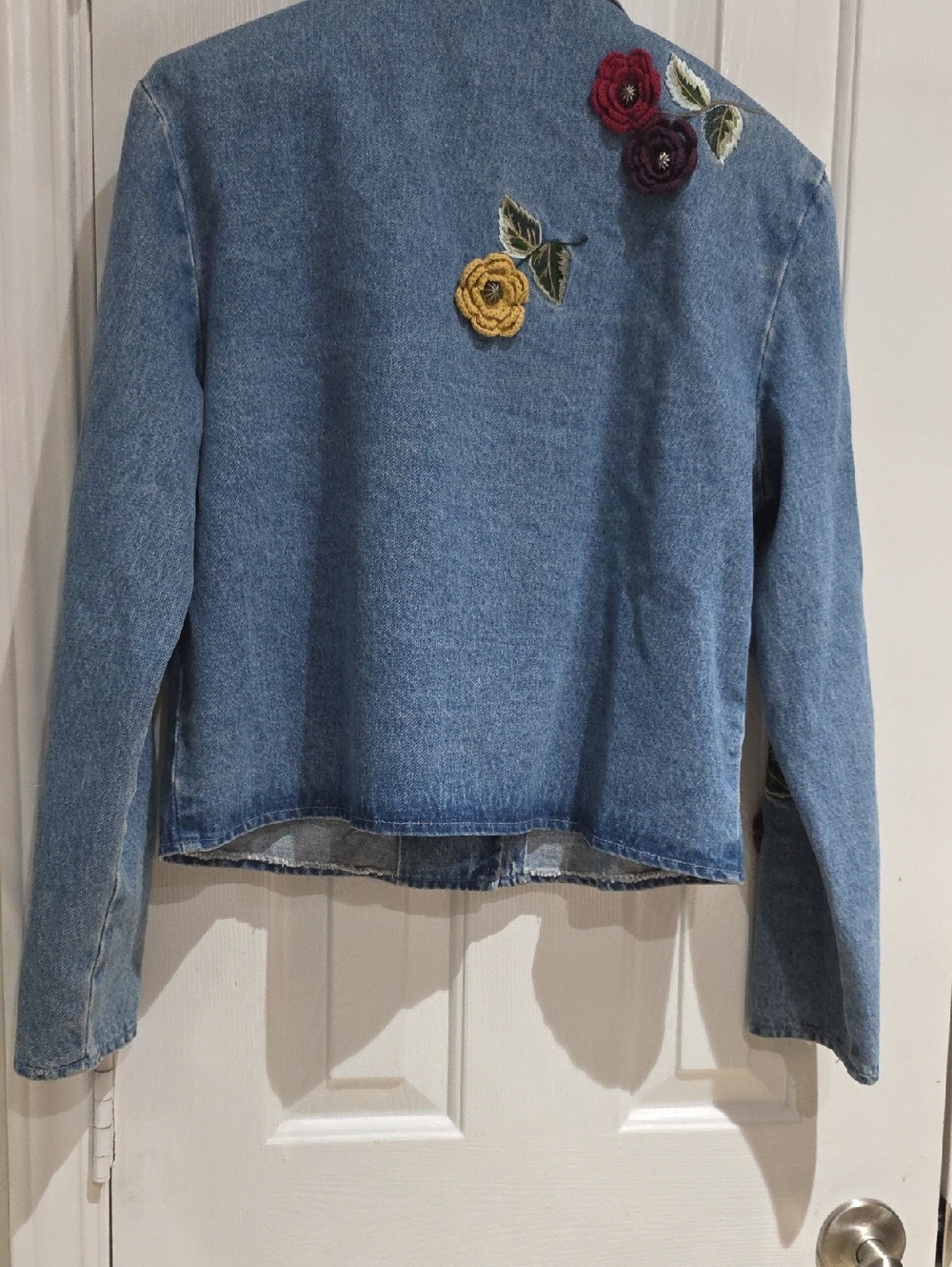 Christopher & Banks Y2k Blue Denim Embroidered Floral Jacket Size L - Picture 9 of 11